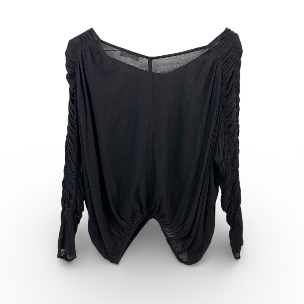 Vestique Black Ruched Sleeve Blouse